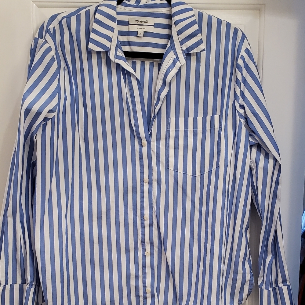 Madewell Blue and White Striped Button-Down Shirt